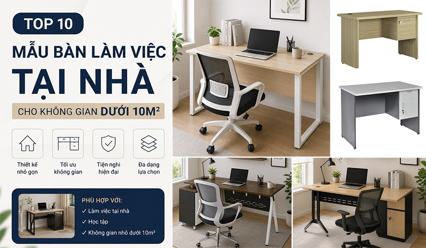 Hình 1: 10 mẫu bàn làm việc tại nhà cho không gian dưới 10m² 