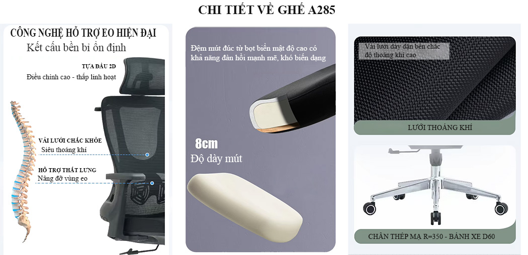 Chi tiết ghế lưới A285