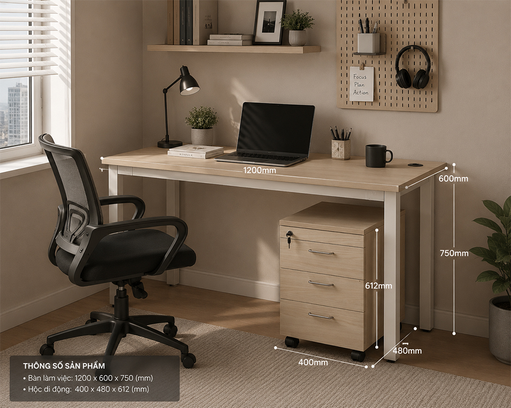 Setup góc làm việc tại nhà cùng bàn AT120SCS6-17