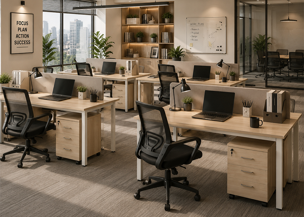 Bàn AT120SCS6-17 setup thành không gian làm việc hiện đại