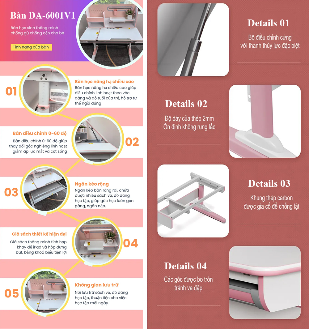 Bàn học chống gù chống cận DA-6001V1