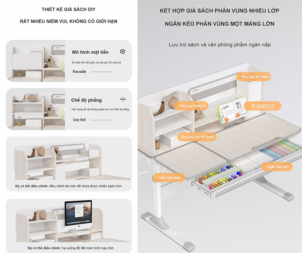 Bàn DY-12001V1 phân bổ không gian học tập linh hoạt