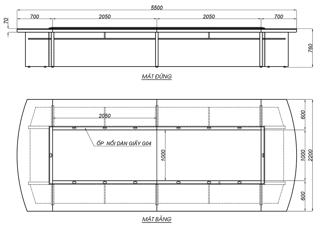 Chi tiết kích thước bàn họp CT5522H1