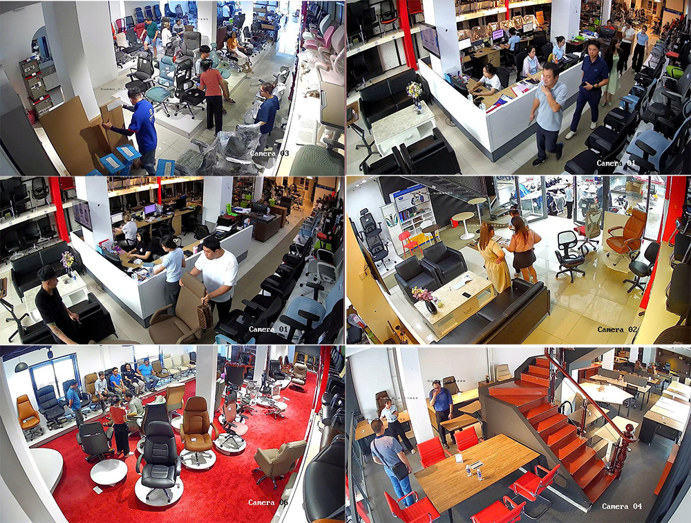 Khách trải nghiệm ghế văn phòng tại showroom