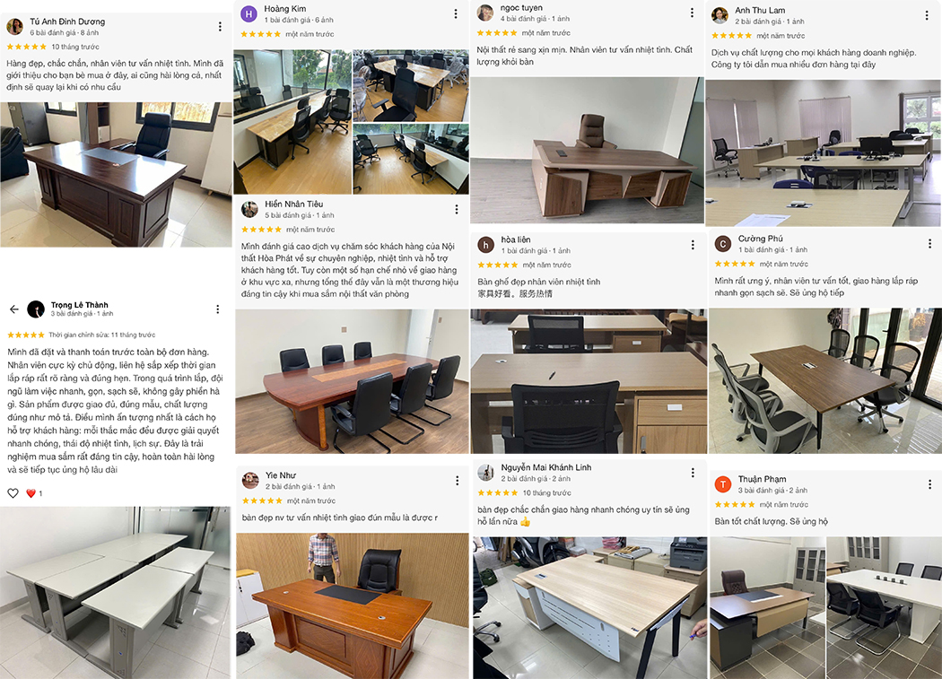 Khách hàng đánh giá về dịch vụ và chất lượng bàn làm việc