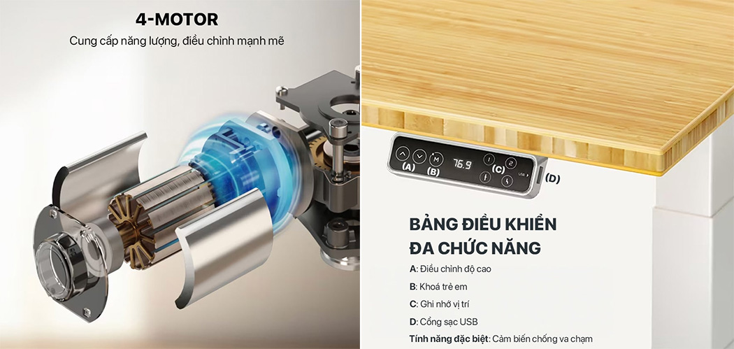 Bàn nâng hạ đôi BNH111-2 ghi nhớ với 4 vị trí