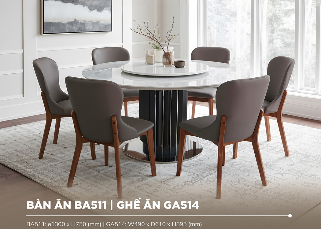 Set bàn ăn mặt đá BA511 cùng ghế GA514