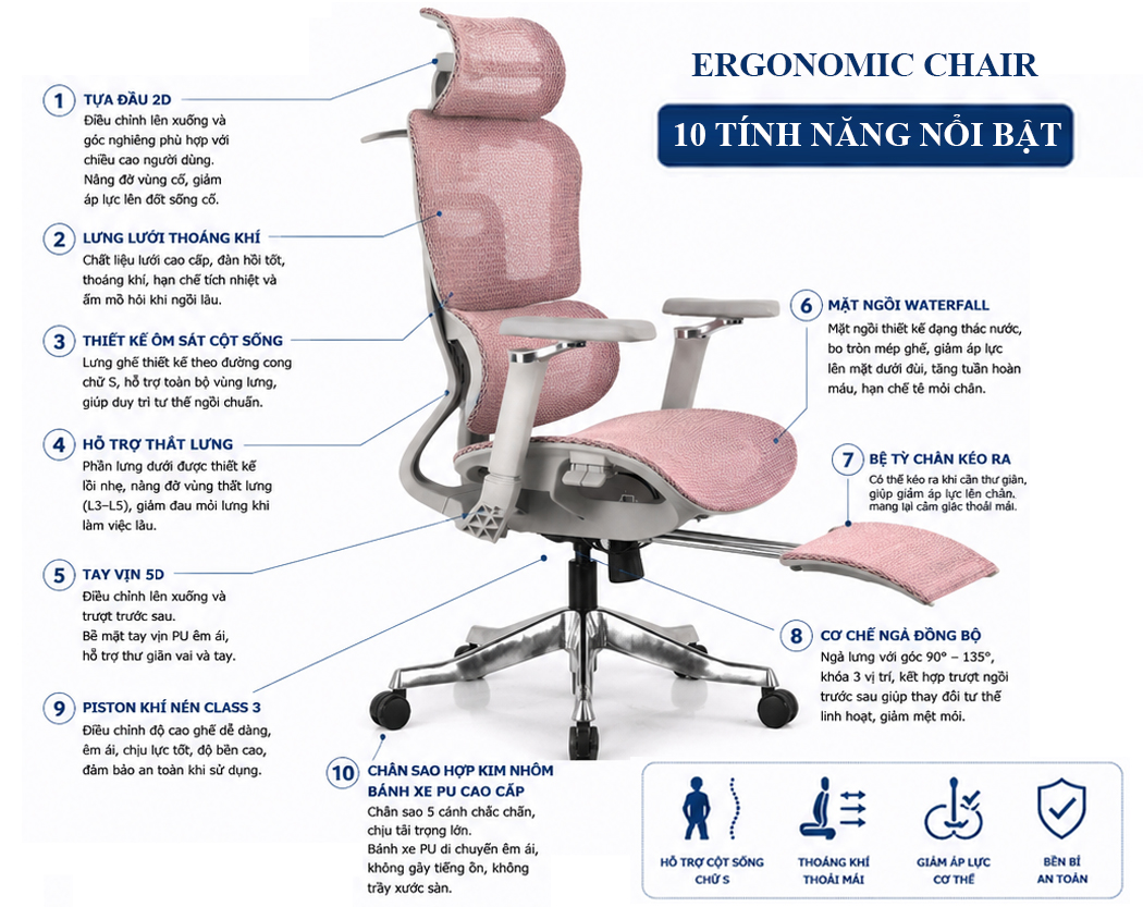 Ghế công thái học đa dạng tính năng