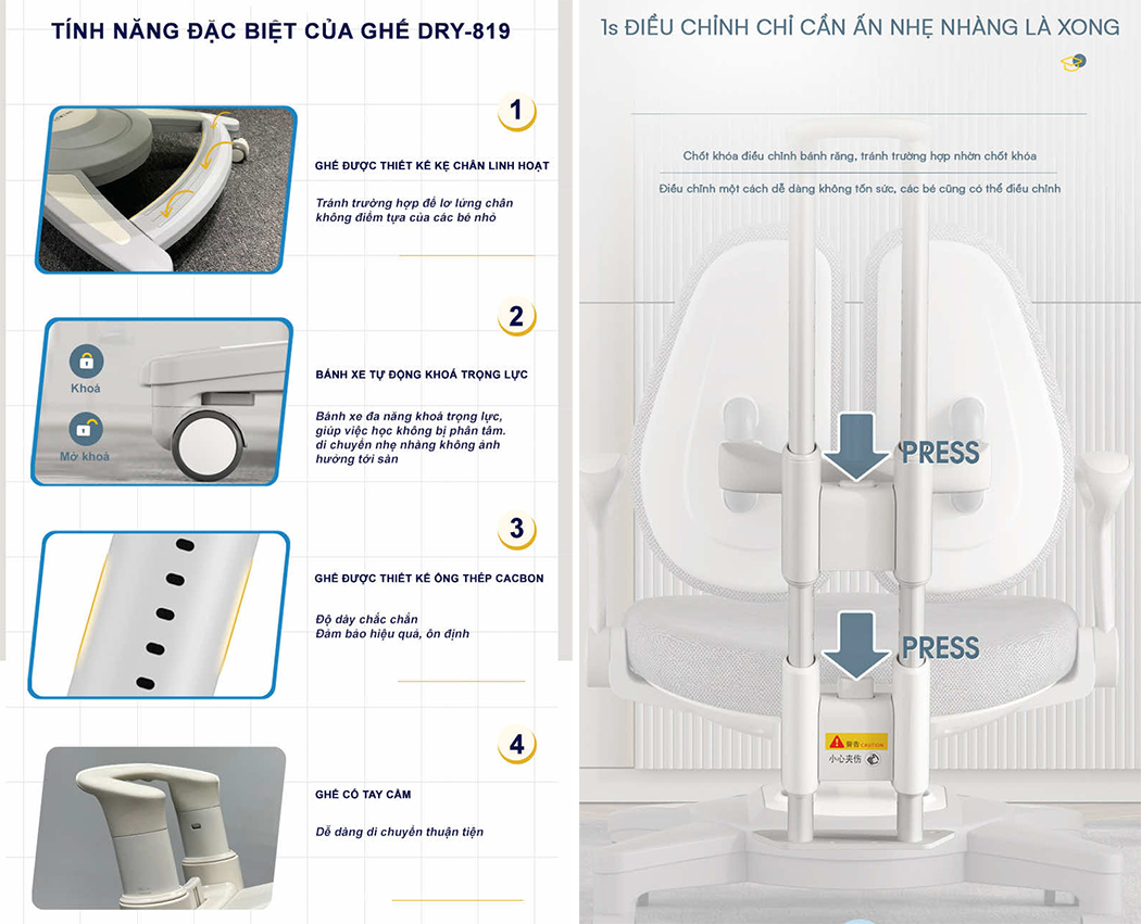 Hình 3 - Ghế chống gù thông minh lưng lưới DA-829PV1