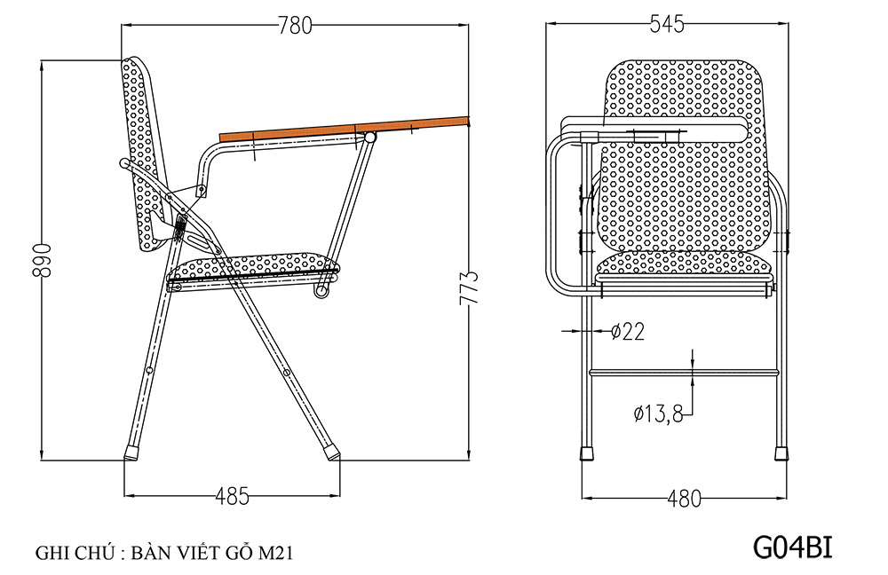 Bản vẽ ghế gấp G04B