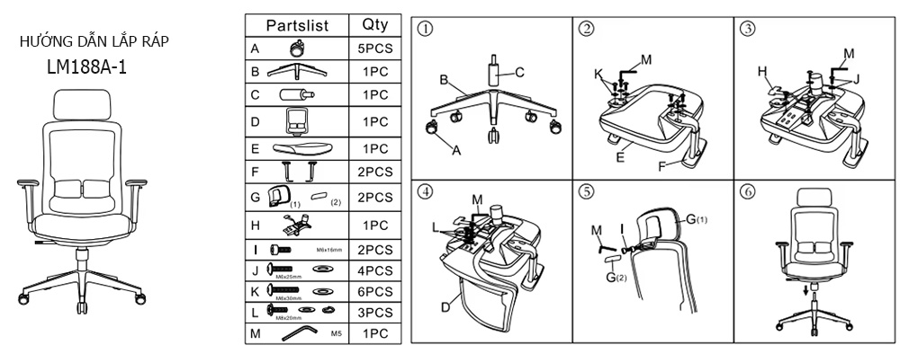 Hướng dẫn lắp ráp ghế LM188A-1