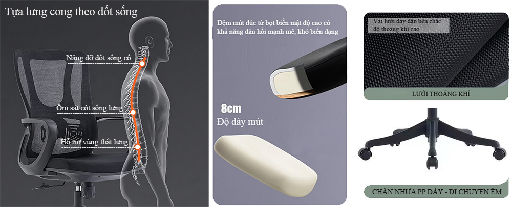 Ghế lưới B286 thiết kế nâng đỡ cột sống