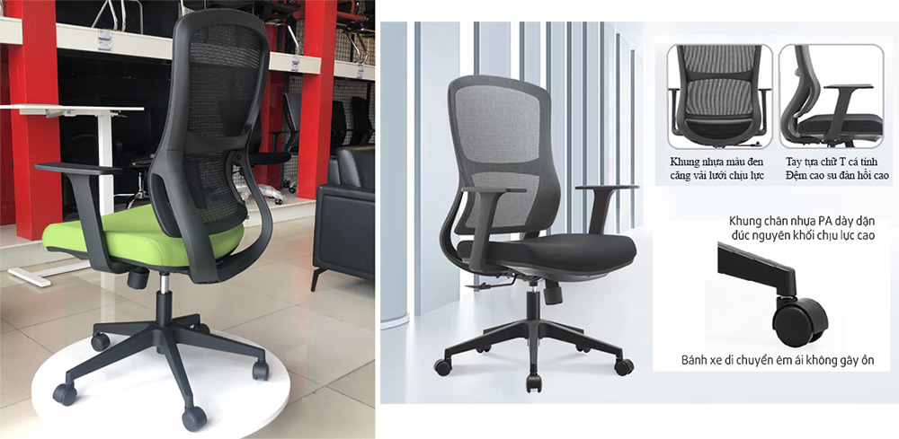 Ghế lưới LM-159B đệm xanh và đen