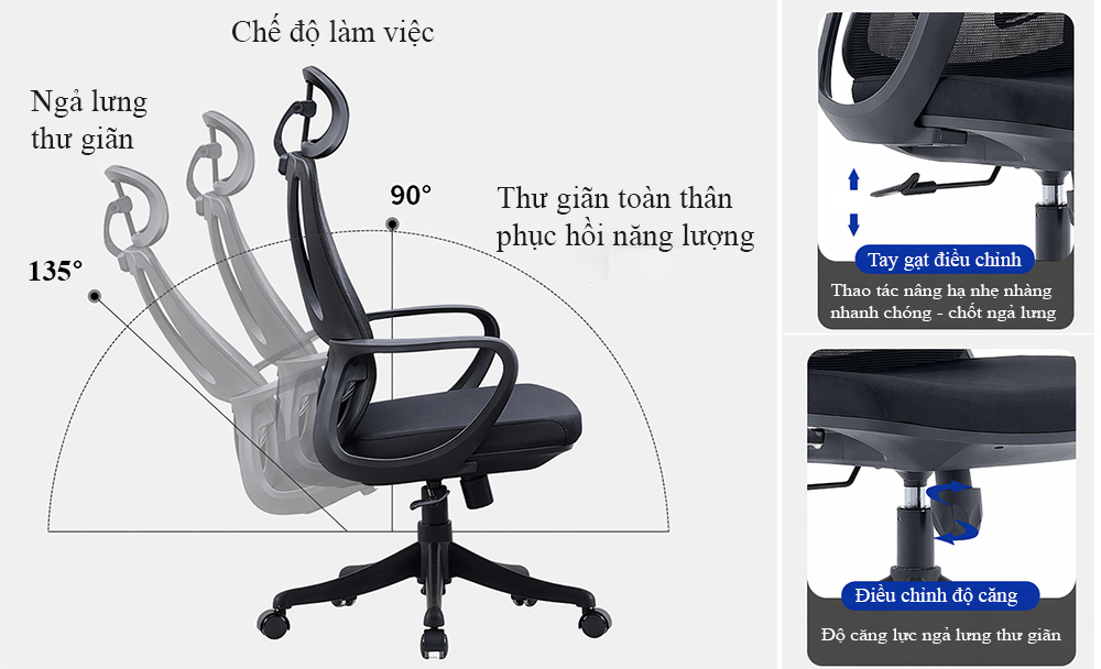 Ghế lưới lưng cao A286 được trang bị các tính năng thông minh