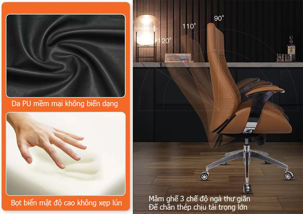 Bề mặt da ghế sếp nữ 2445 thân thiện với làn da, không gây kích ứng