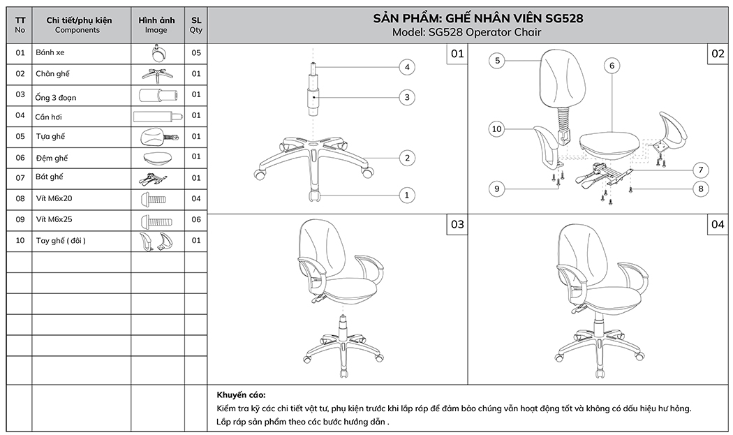 Hướng dẫn lắp ráp ghế SG528