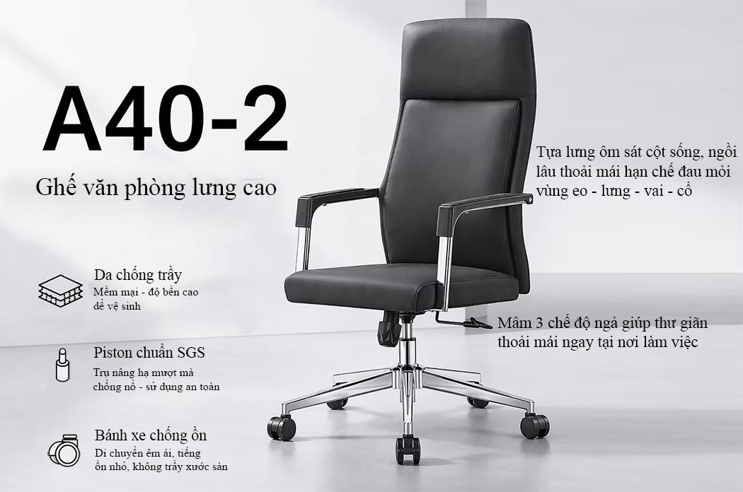 Ghế trưởng phòng A40-2 có tựa lưng cao hỗ trợ tư thế ngồi thoải mái