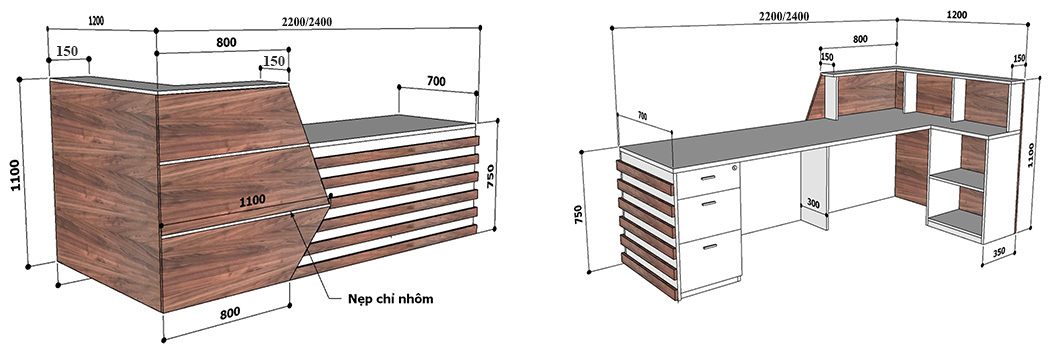 Quầy lễ tân QLT113 lượn phải