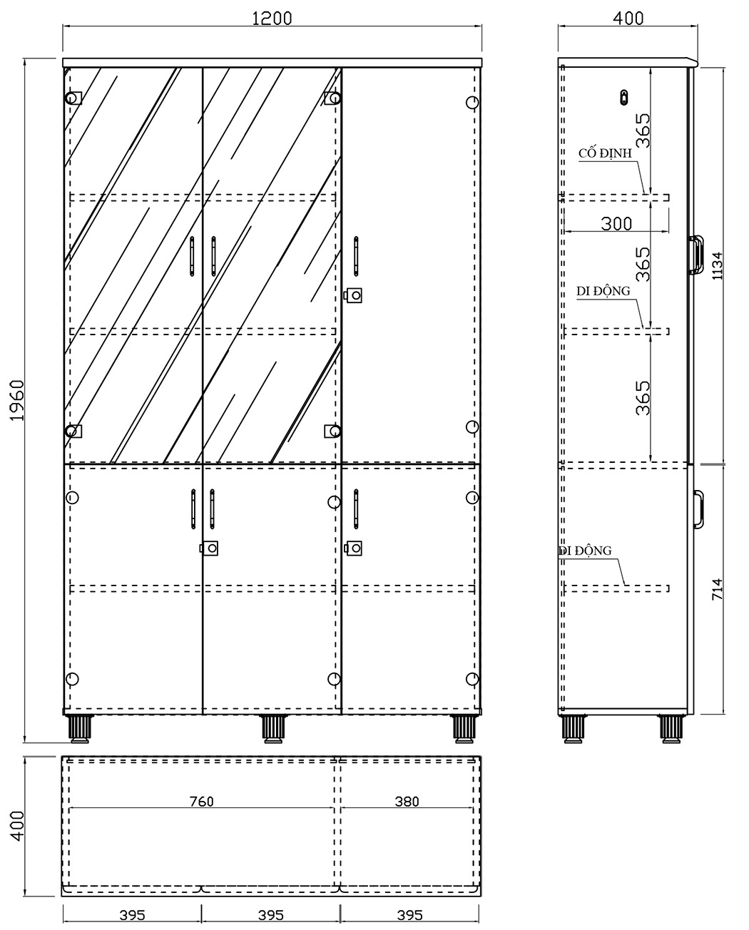Bản vẽ kỹ thuật tủ NT1960-3BN