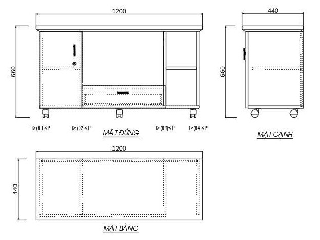 Chi tiết kích thước tủ phụ TPV1