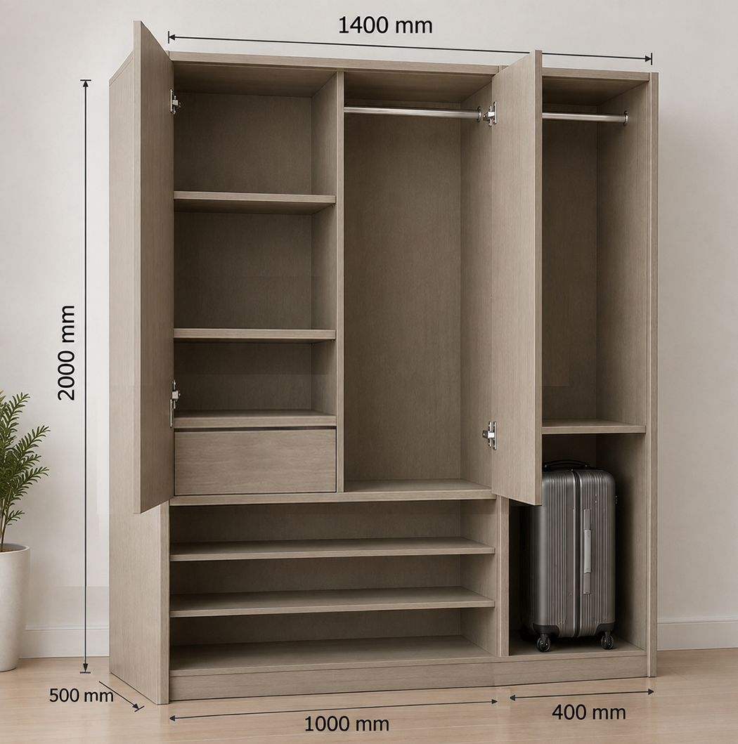 Chi tiết kích thước tủ quần áo TA05