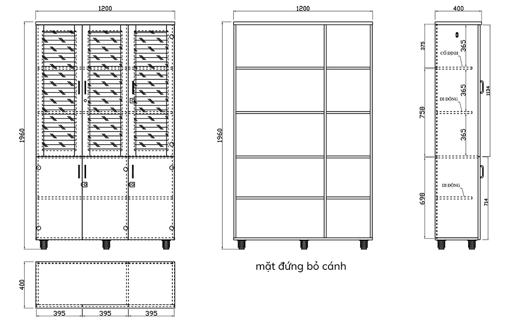 Bản vẽ chi tiết tủ tài liệu AT1960-3K